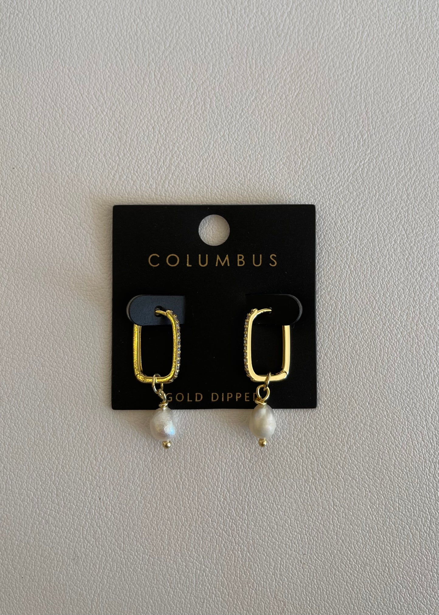 Gold Dipped Square Earring with Pearl