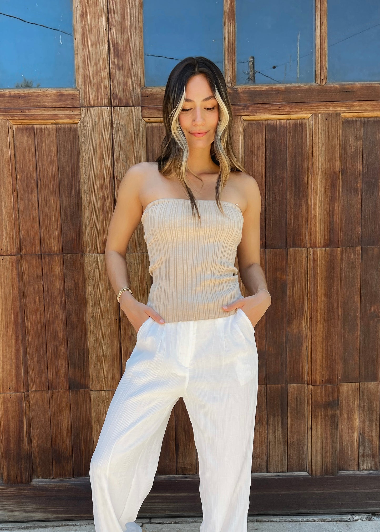 Stay A While Tube Top in Taupe