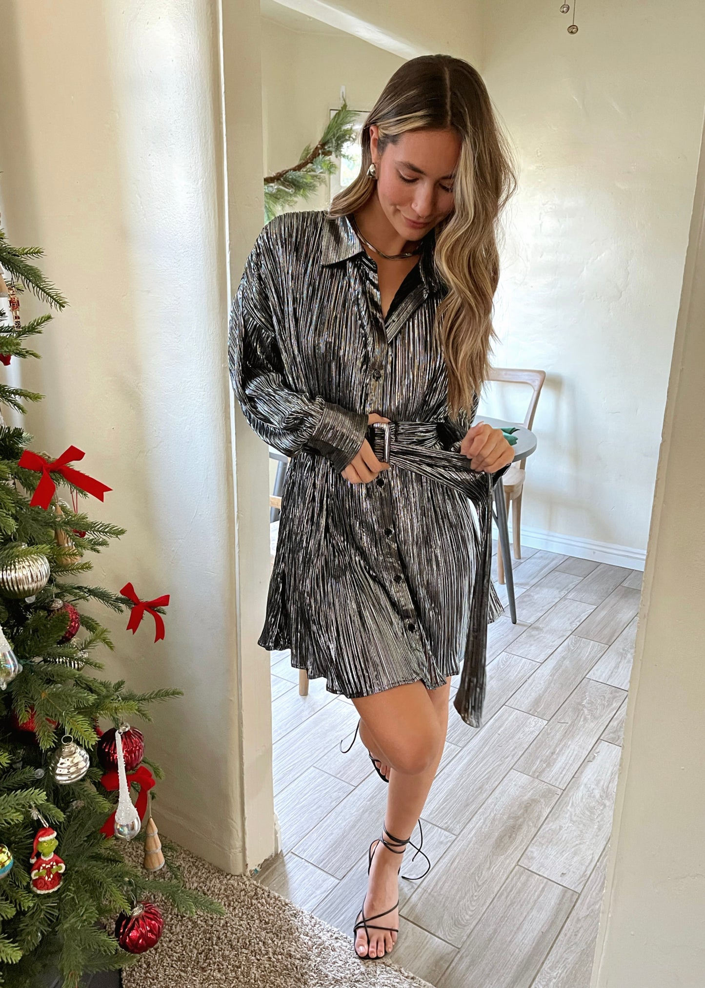 On Holiday Pleated Shirt Dress