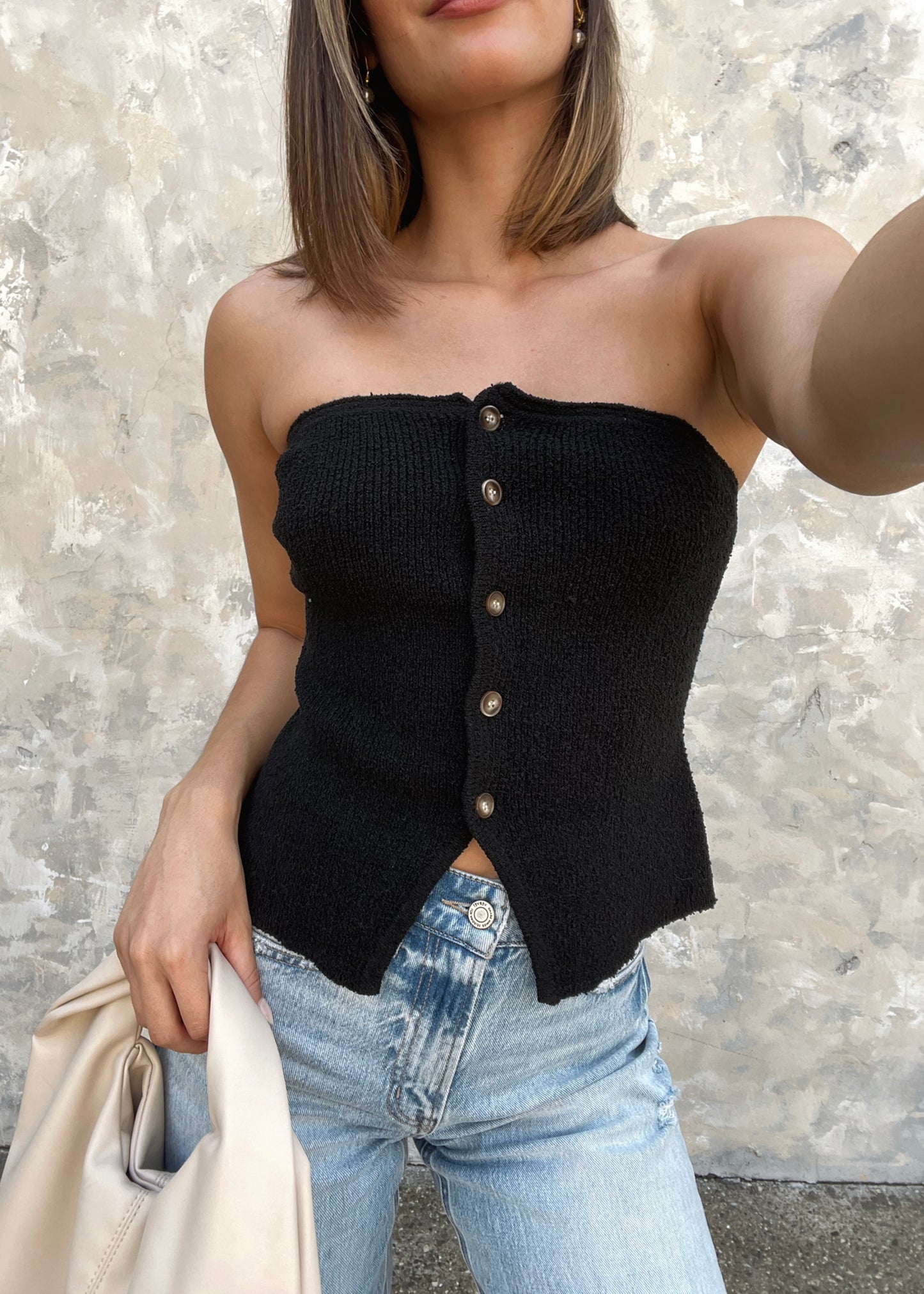 Veronica Strapless Top in Black